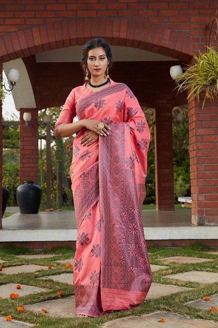 Dark Pink Banarasi Silk Weaving Saree