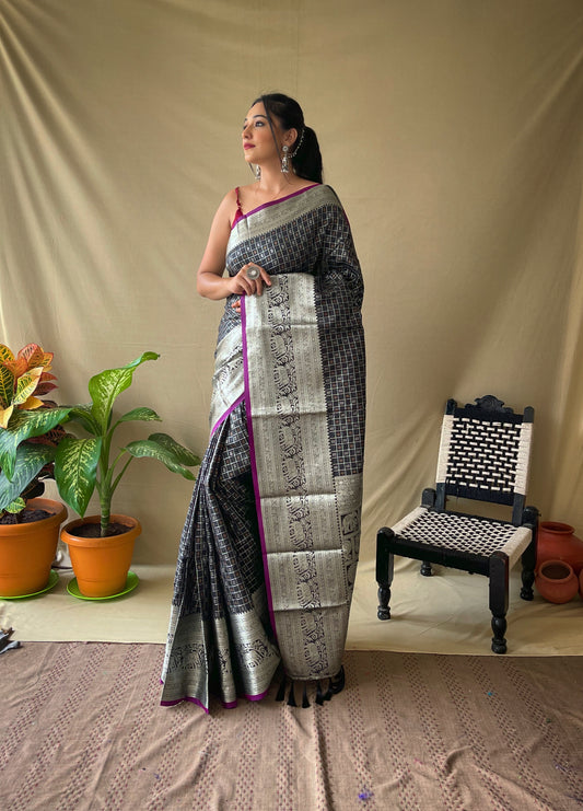 Thunder Black Kanjivaram Silk Saree