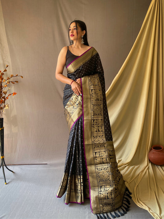 Black Banarasi Silk Zari Woven Saree