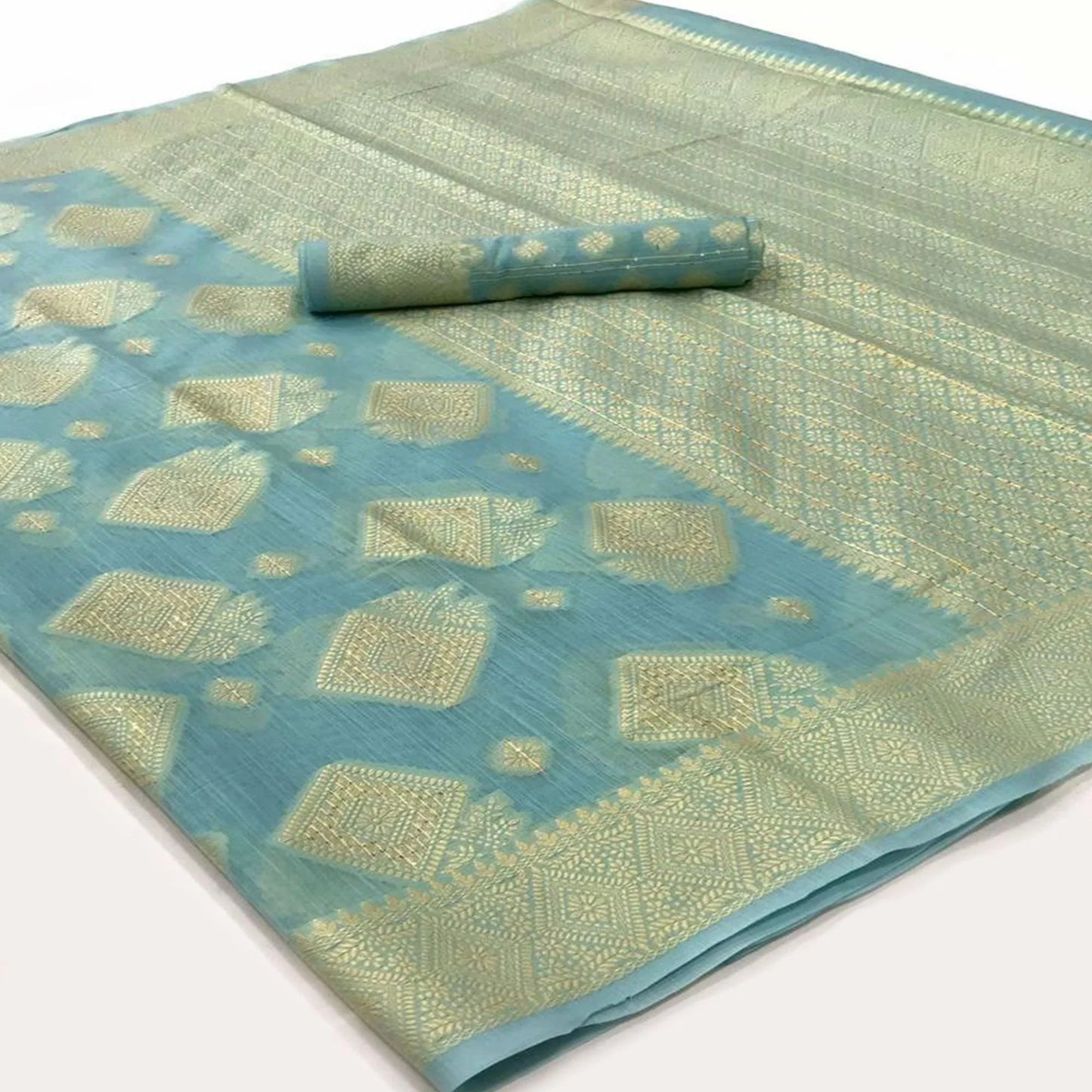 Blue Woven-sequence Handloom Silk Saree