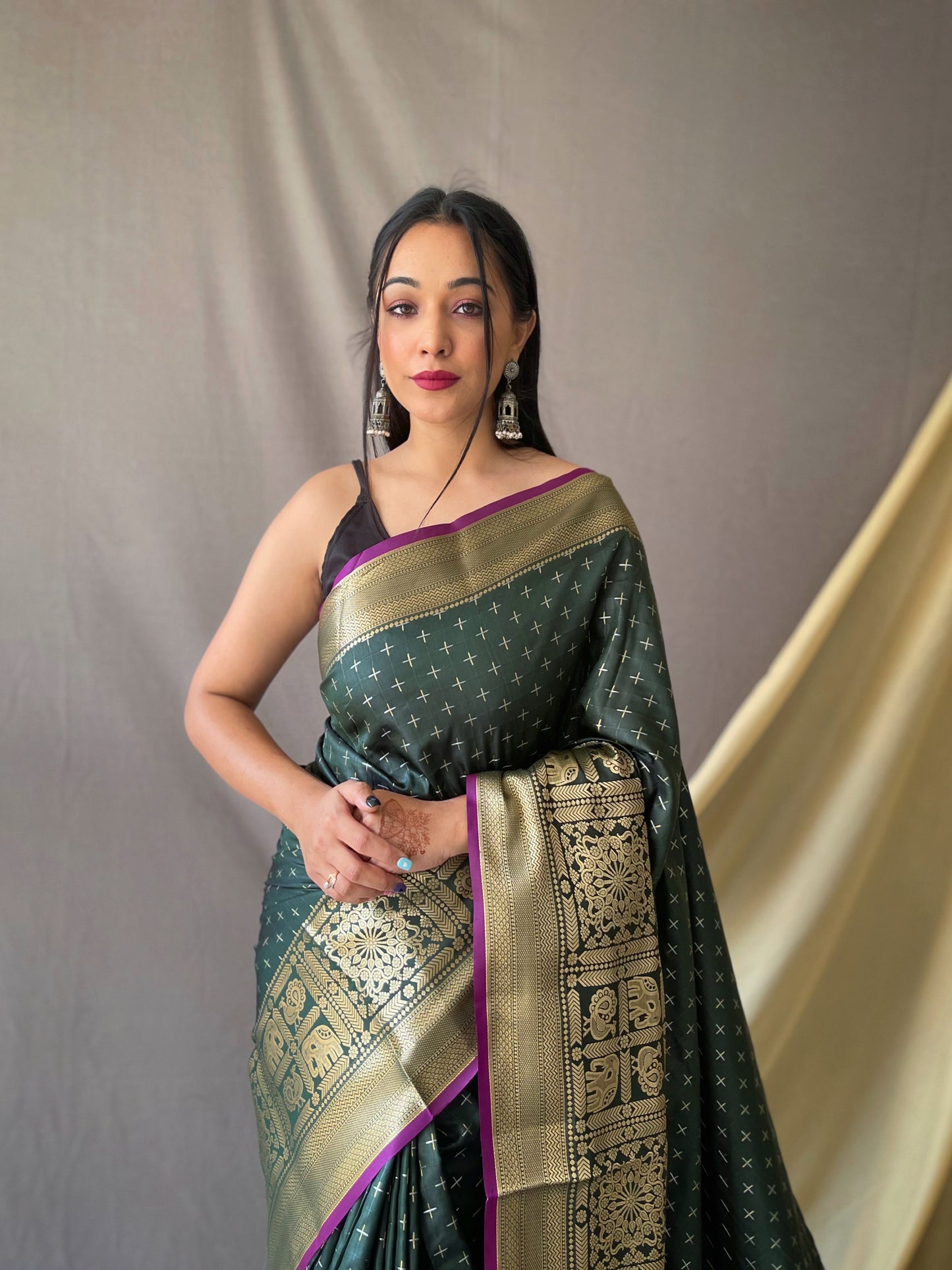 Bottel Green Banarasi Silk Zari Woven Saree