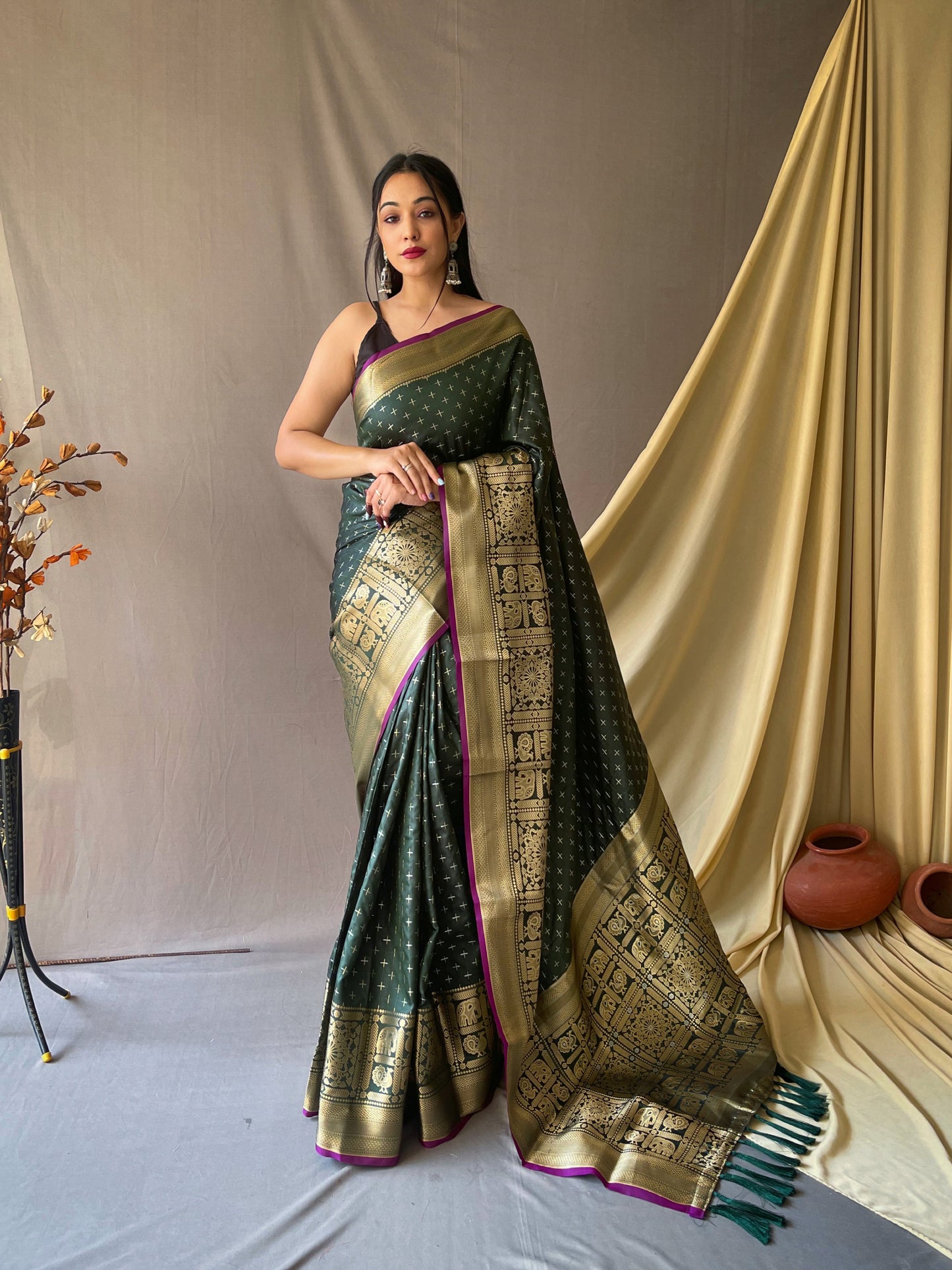 Bottel Green Banarasi Silk Zari Woven Saree