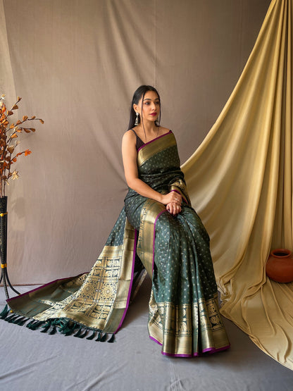 Bottel Green Banarasi Silk Zari Woven Saree