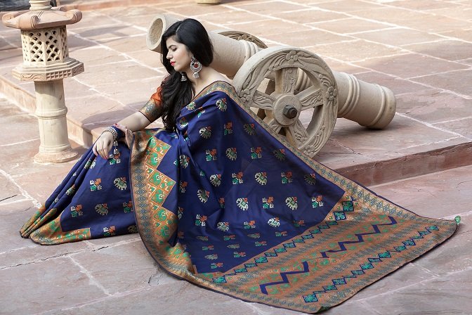 Navy Blue Patola Silk Weaving Exclusive Saree