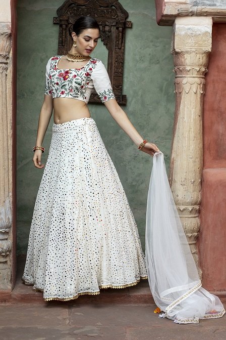 White Color Fancy Sequince Embroidered Lehenga Choli