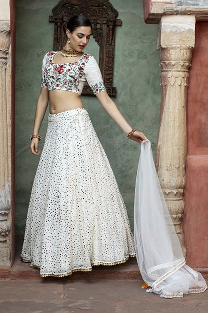 White Color Fancy Sequince Embroidered Lehenga Choli