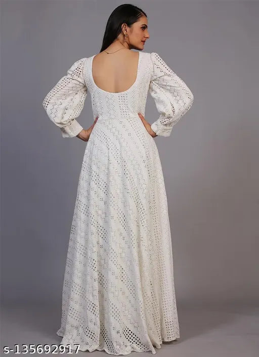 Off-white Lucknowi Embroidered Floor Length Designer  Gown