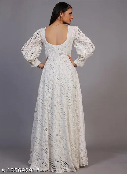 Off-white Lucknowi Embroidered Floor Length Designer  Gown