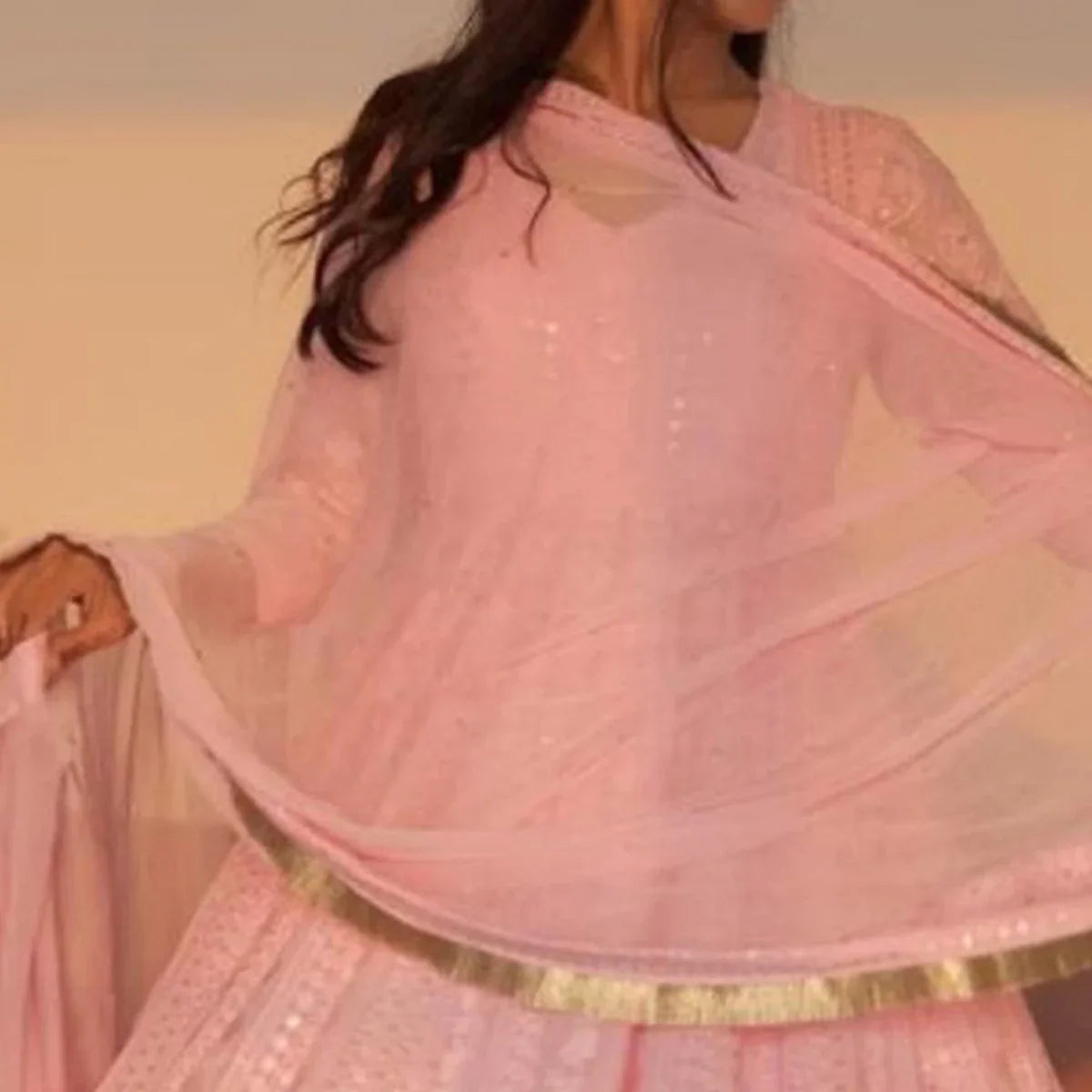 Pink Lucknowi Chikankari Work Georgette Gown