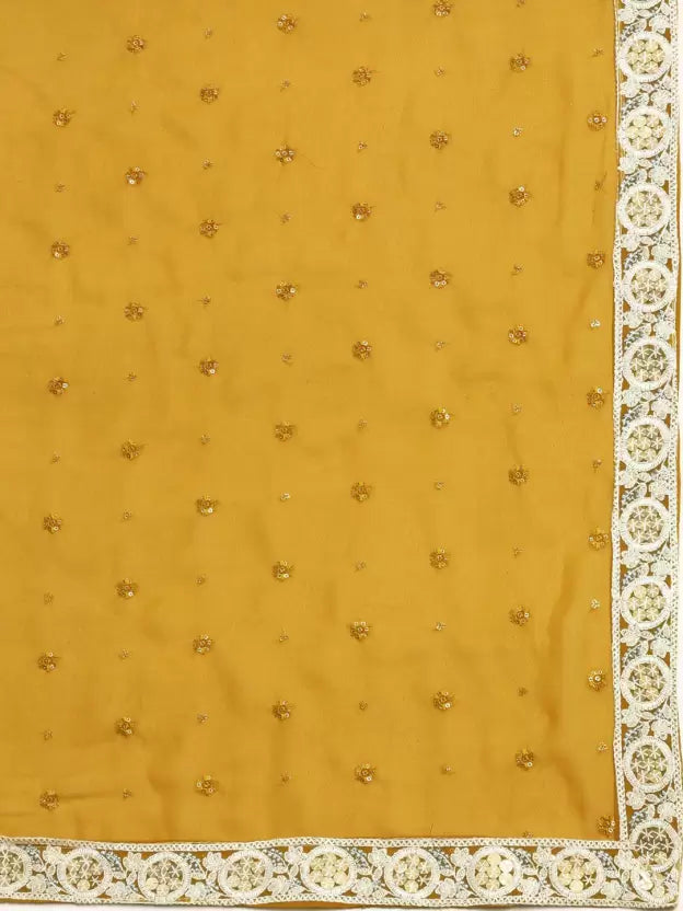 Yellow And White Georgette Sequins And Embroidery Thread Work Lahenga Choli