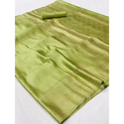 Pickle Green Golden Zari Shine Soft Kanjivaram Silk Wedding Saree