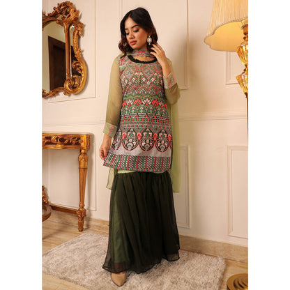 Green Floral Embroidered Georgette Sharara Suit