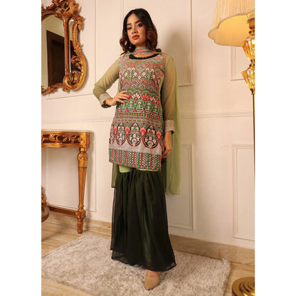 Green Floral Embroidered Georgette Sharara Suit