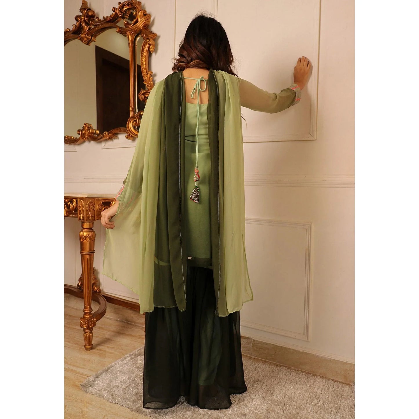 Green Floral Embroidered Georgette Sharara Suit