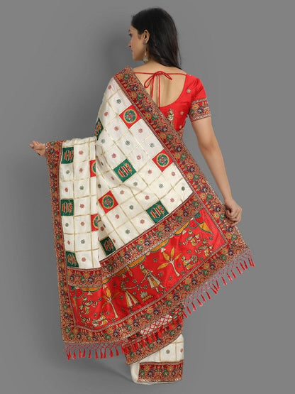 White Red Panetar Patola Silk Wedding Saree