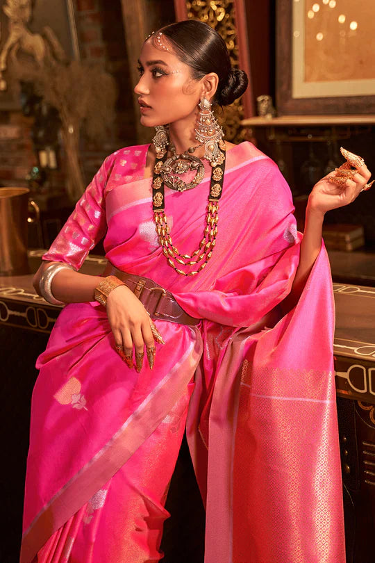 Hot Pink Kanjivaram Saree