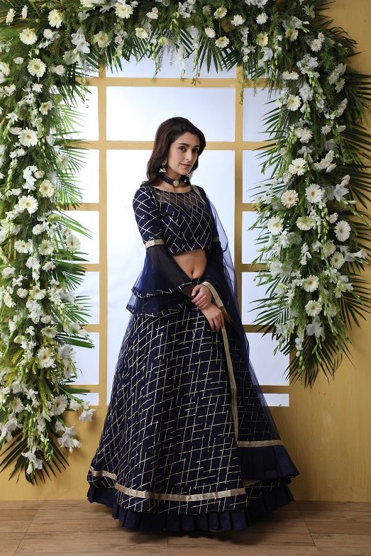 Navy Blue Semi Stitched Lehenga Choli with Dupatta Set