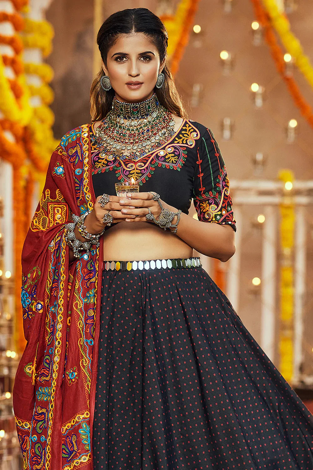 Raven Black Digital Printed Navratri Lehenga Choli & Dupatta