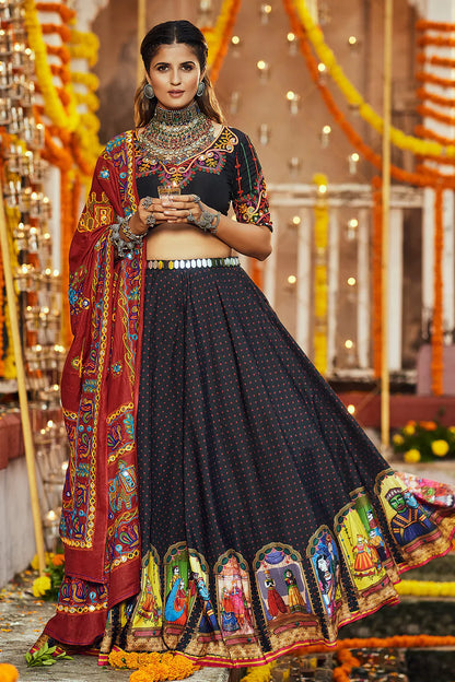 Raven Black Digital Printed Navratri Lehenga Choli & Dupatta