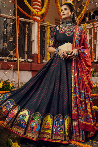 Raven Black Digital Printed Navratri Lehenga Choli & Dupatta