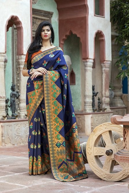 Navy Blue Patola Silk Weaving Exclusive Saree