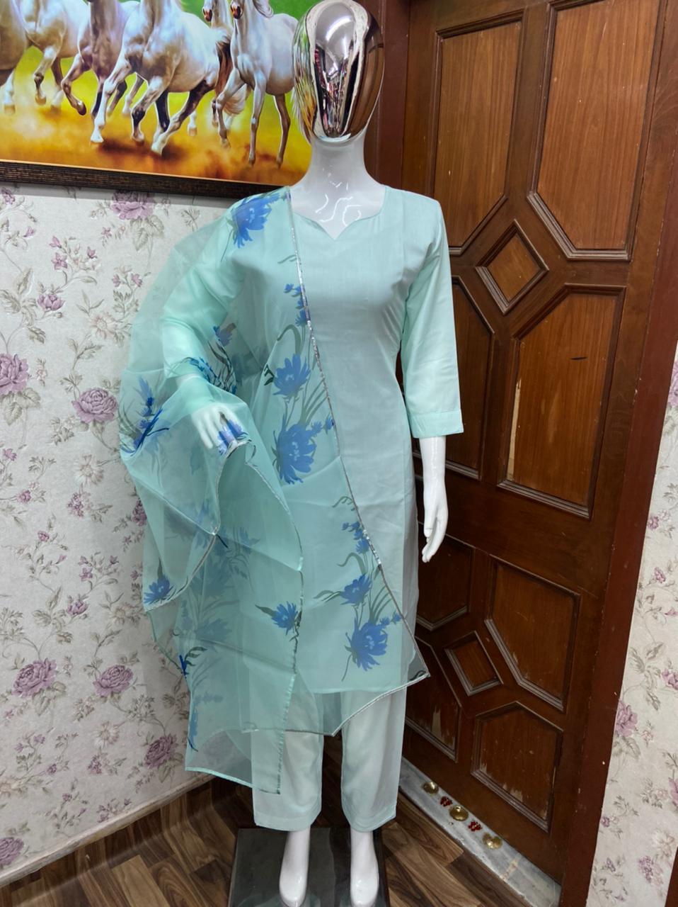 Presenting New Luxurious Beautiful Pair Of Sea Green Kurta Straight Fit Pants Plazzo Pair With Duppta