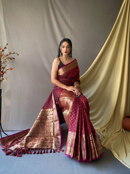 Maroon Banarasi Silk Zari Woven Saree