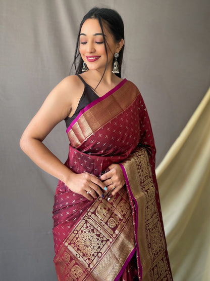 Maroon Banarasi Silk Zari Woven Saree