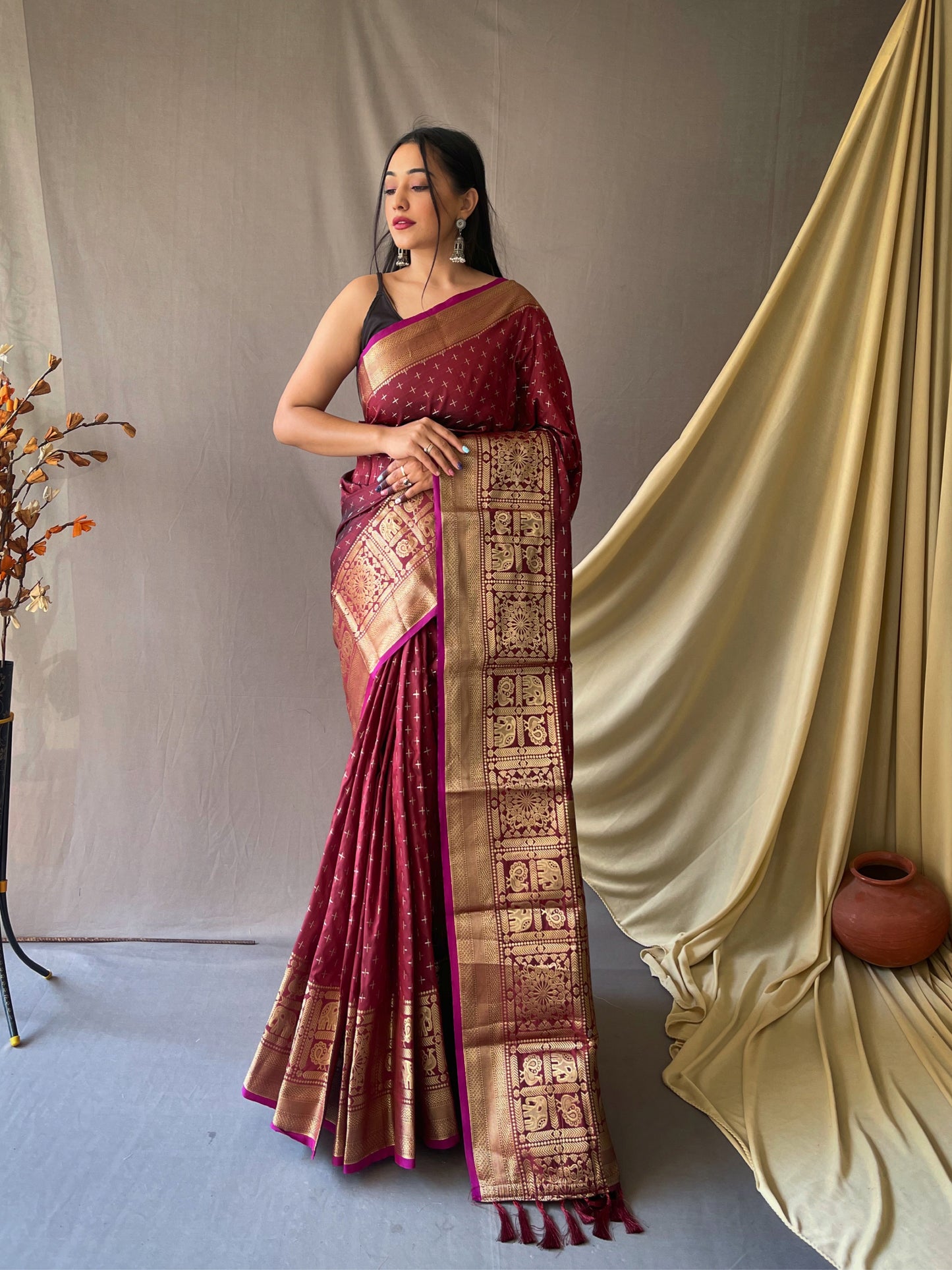 Maroon Banarasi Silk Zari Woven Saree