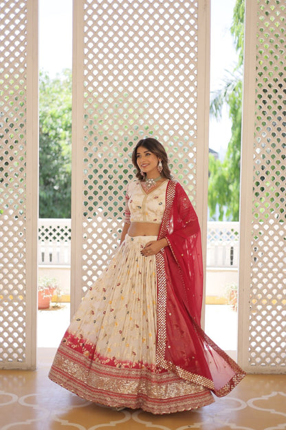 Off White Designer Dyeable Pure Viscose Jacquard Fabric Lehenga Choli