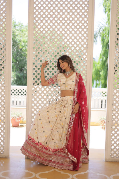 Off White Designer Dyeable Pure Viscose Jacquard Fabric Lehenga Choli