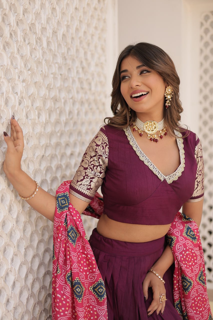 Wine Trending Viscose Lehenga Choli With Gajji Silk Dupatta Lehenga Choli
