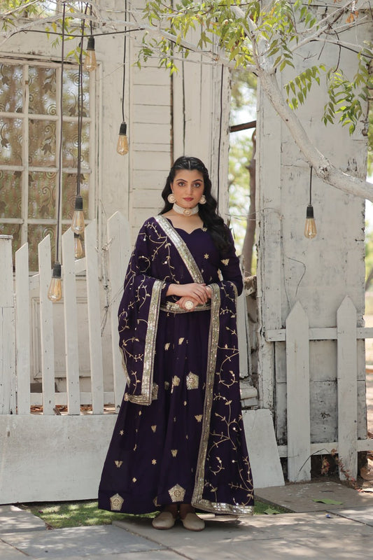 Purple Vichitra Shimmer with Rich Sequins Embroidered Work Gown