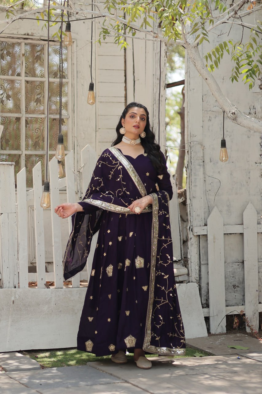 Purple Vichitra Shimmer with Rich Sequins Embroidered Work Gown