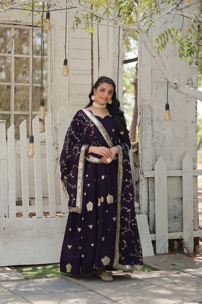 Purple Vichitra Shimmer with Rich Sequins Embroidered Work Gown