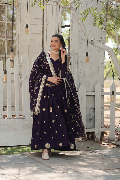 Purple Vichitra Shimmer with Rich Sequins Embroidered Work Gown