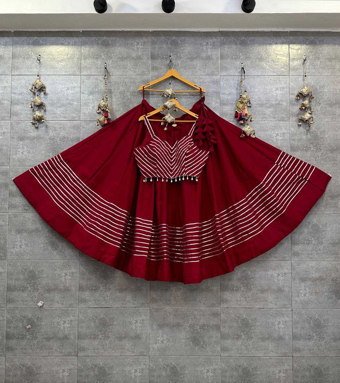 Maroon Color Rayon Cotton Spgatty Concept Full Stitched Navratri Lehenga Choli