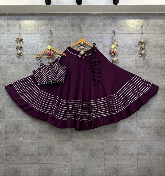 Wine Color Rayon Cotton Spgatty Concept Full Stitched Navratri Lehenga Choli