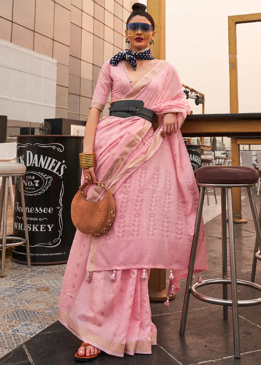 Petite Orchid Pink Zari Woven Banarasi Cotton Saree
