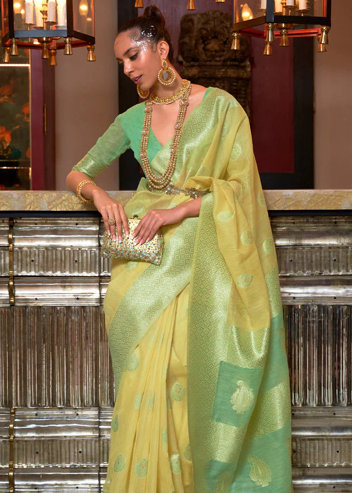 Green Fancy Linen Weaving Saree