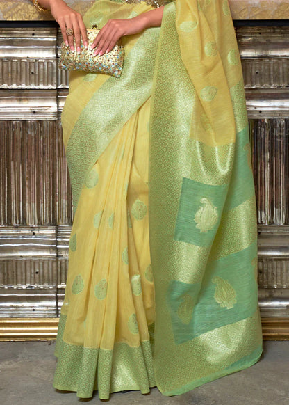 Green Fancy Linen Weaving Saree