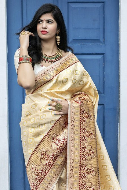 Off White Banarasi Silk Saree Collection