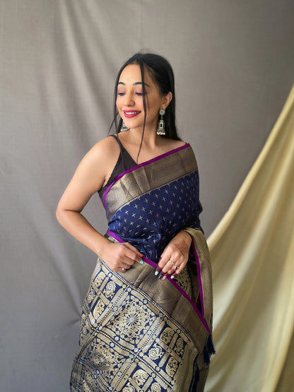 Navy Blue Banarasi Silk Zari Woven Saree