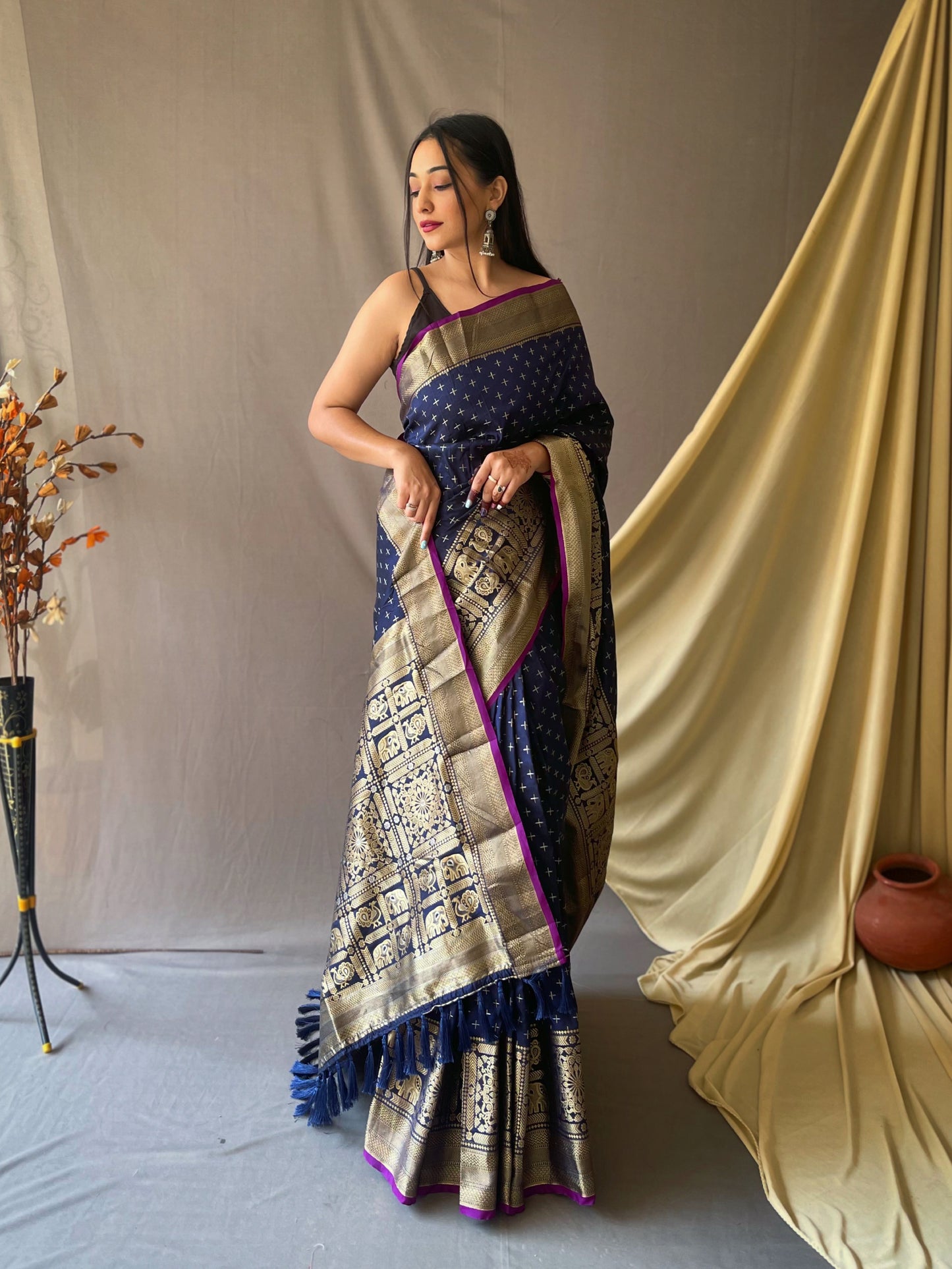 Navy Blue Banarasi Silk Zari Woven Saree