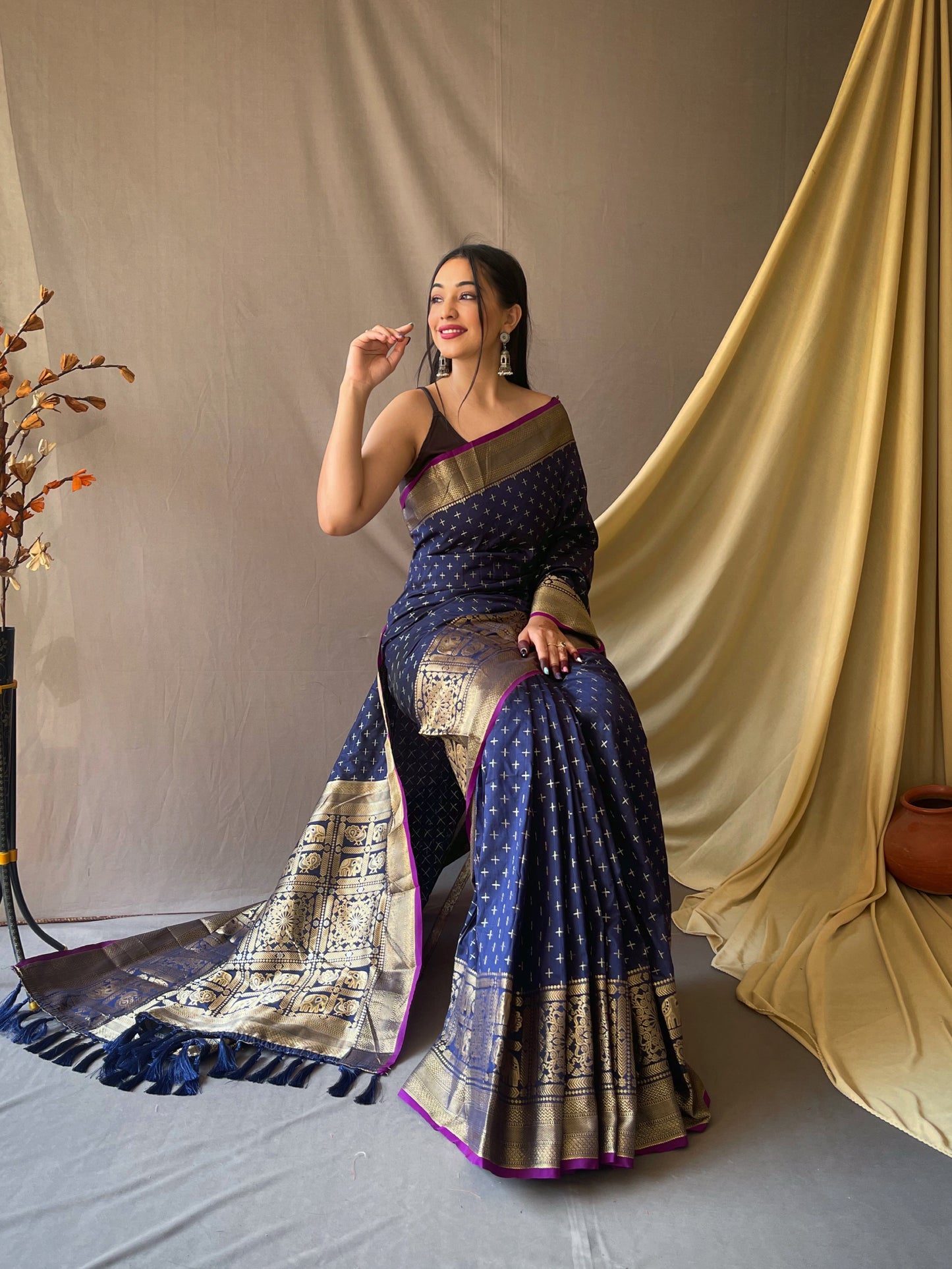 Navy Blue Banarasi Silk Zari Woven Saree