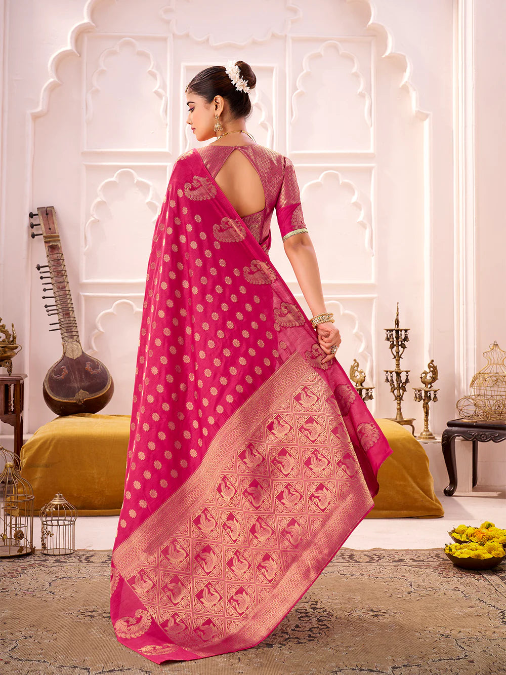 Pink Roop Silk Saree with Rich Zari Weaving Work & Designer Border