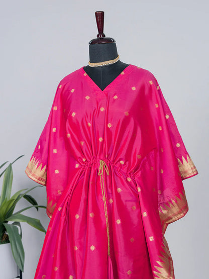 Pink Color Weaving Zari Work Jacquard Paithani Kaftan Dress