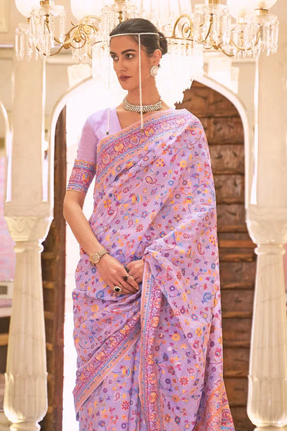 Beautiful Lavender Colour Soft Handloom Weaving Silk Saree With Blouse