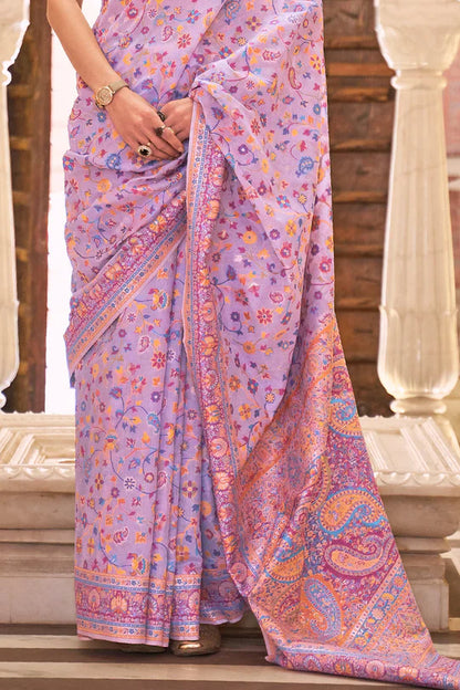 Beautiful Lavender Colour Soft Handloom Weaving Silk Saree With Blouse