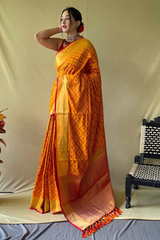 Bright Yellow Patola Saree